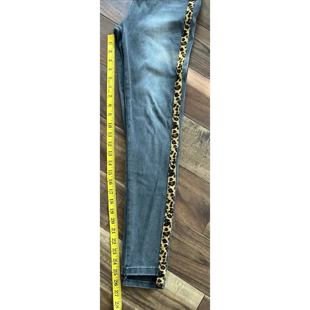 Women’s Y2K Jeans 24”x26” Rockstar Glam Leopard Print Side Raw Edge High Rise